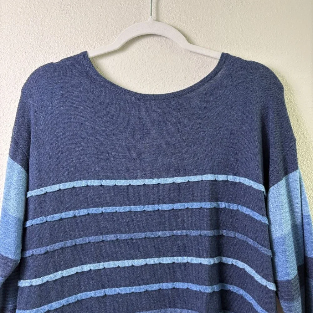 Chicos Touch of Cashmere Striped Sweater Size 1 US M 8 10 Blue Indigo Pullover